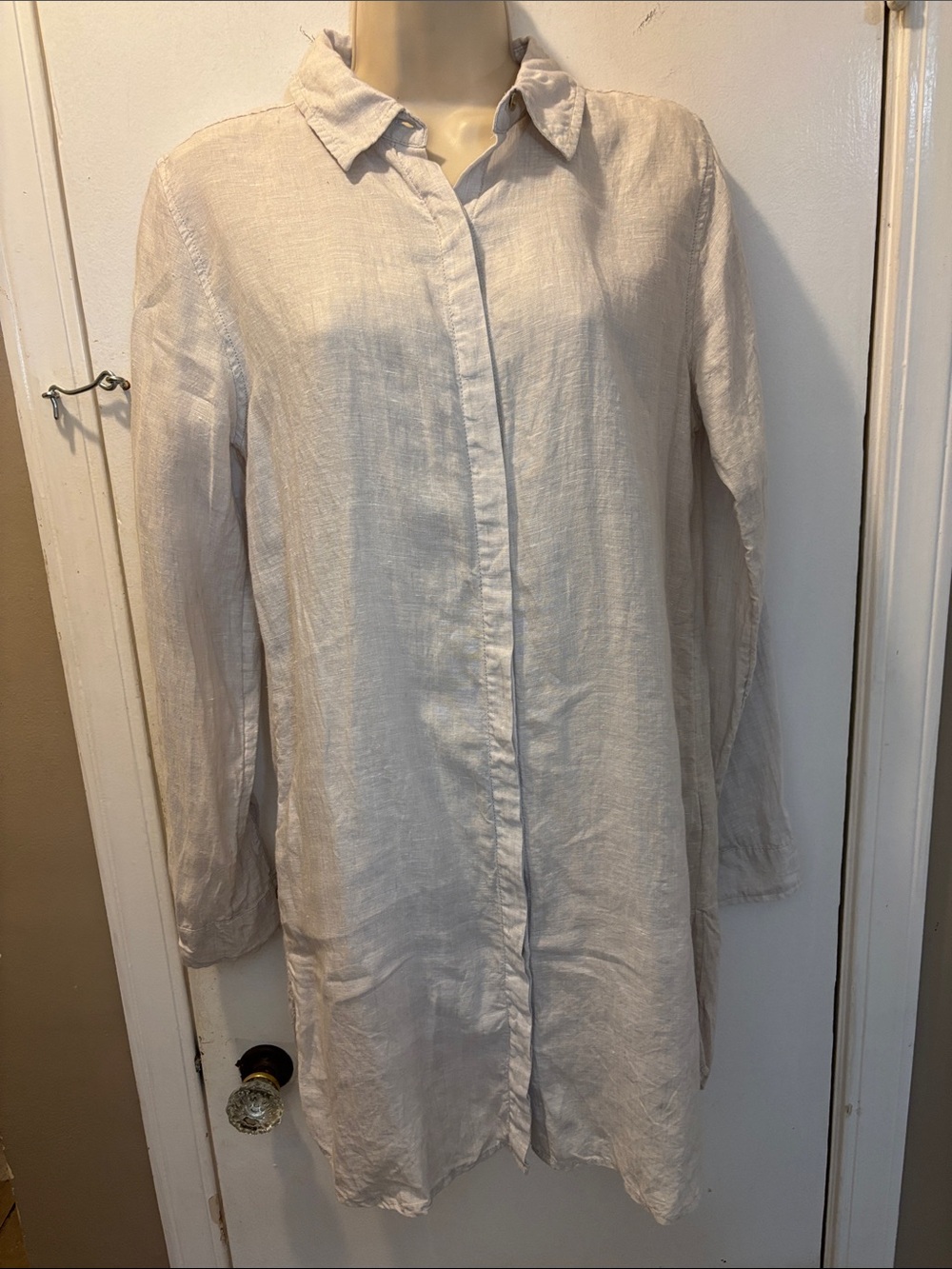 Tahari Essentials Linen Small Long Shirt Dress Cover-Up gray 26-341